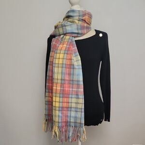 NWT - HOUSE OF TWEED TARTAN CHECK SCARF IN PINK/BLUE/YELLOW 28" × 74"